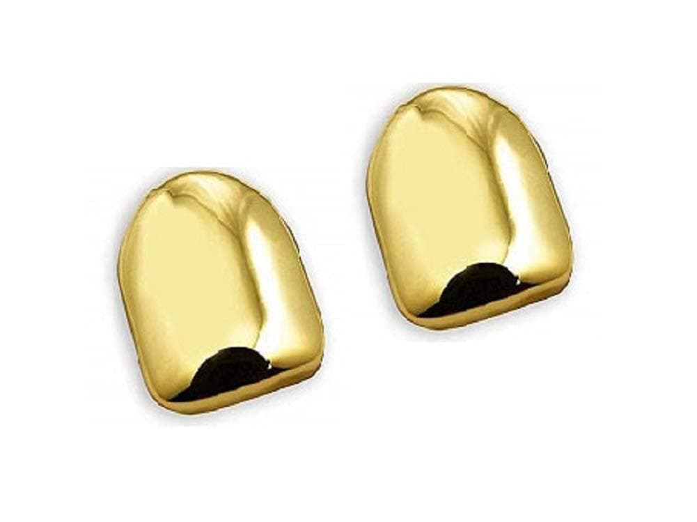 2 Pieces 14K Plated Gold Grillz Hip Hop Top Tooth Single Grill Cap for Teeth Mouth