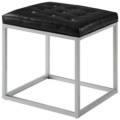 Posh Living Nolan Tufted Faux Leather Cube Ottoman with Metal Frame in Black