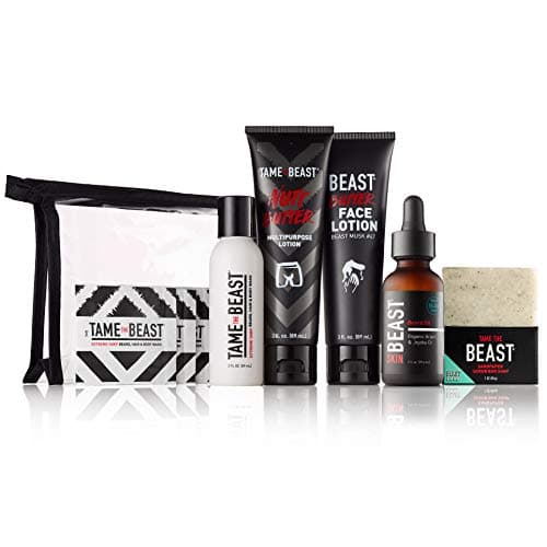Men's Grooming Travel Trial Starter Beard Set - All-in-1 Body Wash, Face Lotion, Nutt Butter Tingle Cream, Beard Oil, Bonus Samples - BBC Back Balls Chest Starter Kit by Tame the Beast