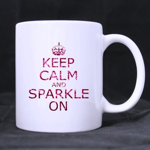 Fashion Cool Pink "Keep Calm And Sparkle On" (Twin Side) Custom White Ceramic Mug Coffee Cup (11 Ounce)
