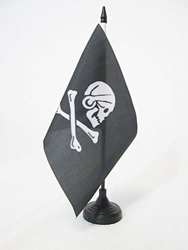 AZ FLAG Pirate Henry Avery Black Table Flag 5'' x 8'' - skull Pirates Desk Flag 21 x 14 cm - Black plastic stick and base