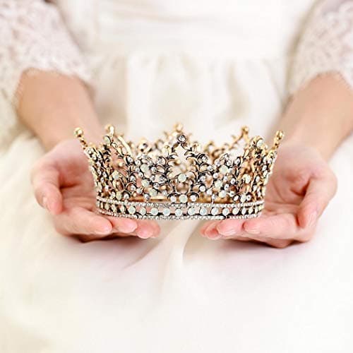 Brishow Baroque Bride Crowns and Tiaras Gold Rhinestones Bridal Queen Tiara Crystal Headpieces for Women and Girls