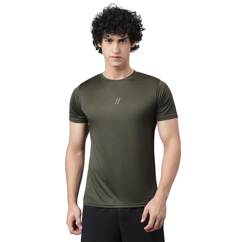 ATICXSlim Fit Polyester Sports T-Shirt for Men - Round Neck Quick Dry Fit Half Sleeve Breathable Stylish Gym & Workout Tee - Lightweight Running Cycling Football Swimming Training Sportswear Top