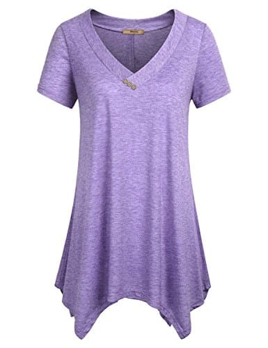 Womens Short Sleeve V Neck Flowy Tunic Top