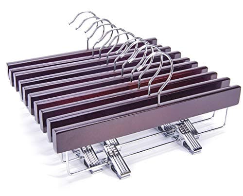 Nature Smile 11.8'' Kids Baby Toddler Children Solid Wooden Pants Hangers,Wood Skirts Hangers,Trousers Bottom Hangers with 2-Adjustable Clips Anti-Rust Hook Pack of 10 (Walnut)