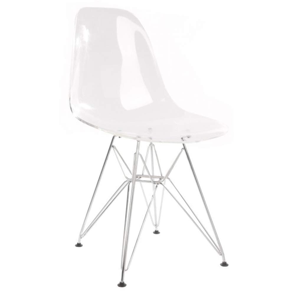 DSW Molded Clear Plastic Dining Shell Chair with Steel Legs