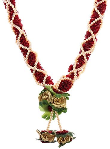 DECORATION CRAFT Fabric & Plastic Beads Garland (48 cm+Ribbon) (Maroon)