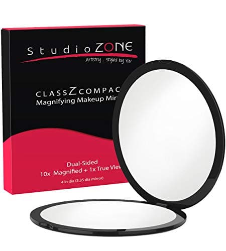 BEST COMPACT MIRROR - MAGNIFYING MakeUp Mirror - Perfect for Purses - Travel - 2-sided with 10X Magnifying Mirror and 1x Mirror - ClassZ Compact Mirror By StudioZONE
