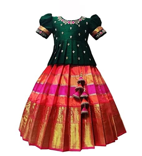 Wommaniya Impex Girl's Polyester Blend Readymade Lehenga Choli Set