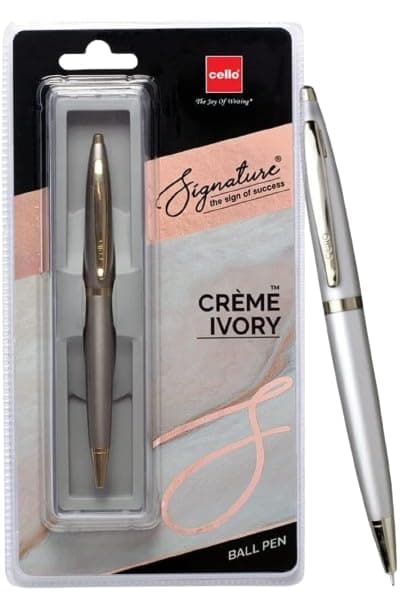 Signature Crème Ivory Slim Ball Pen|Blue Ink|1 Ball Pen|Ivory and Gold Finish|Premium Metal Pens for Office Use|Stylish Gifts for Christmas and New Year|Gifts for Men and Women