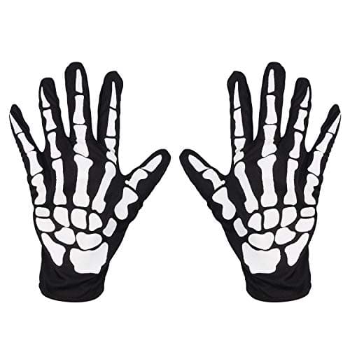 LEADTEAM Skeleton Gloves Cosplay Mummy Ghost Reaper Halloween Costume Cosplay Accessories Full Finger Unisex Black