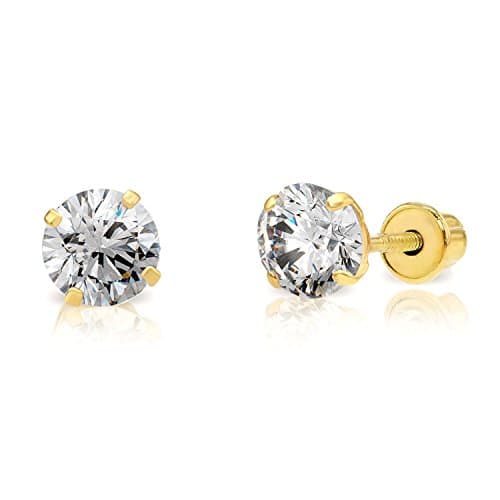 14k Yellow Gold 5MM Cubic Zirconia Stud Earrings with Screw Backs