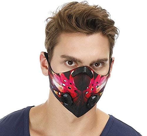 NHForest Dust Mask | Mouth Mask Respirator with 4 Carbon Filters with 4 Exhalation Valves for Pollution Pollen Allergy Woodworking Mowing Running | Washable and Reusable Neoprene Mask for Outdoor