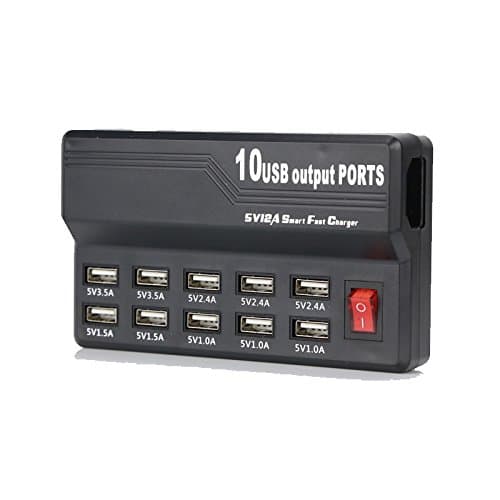 Portable US Plug 10 Ports USB High Speed Fast Charger Power Adapter Strip for iPhone iPad Samsung BlackBerry Tablet Camera (10 Ports Black)