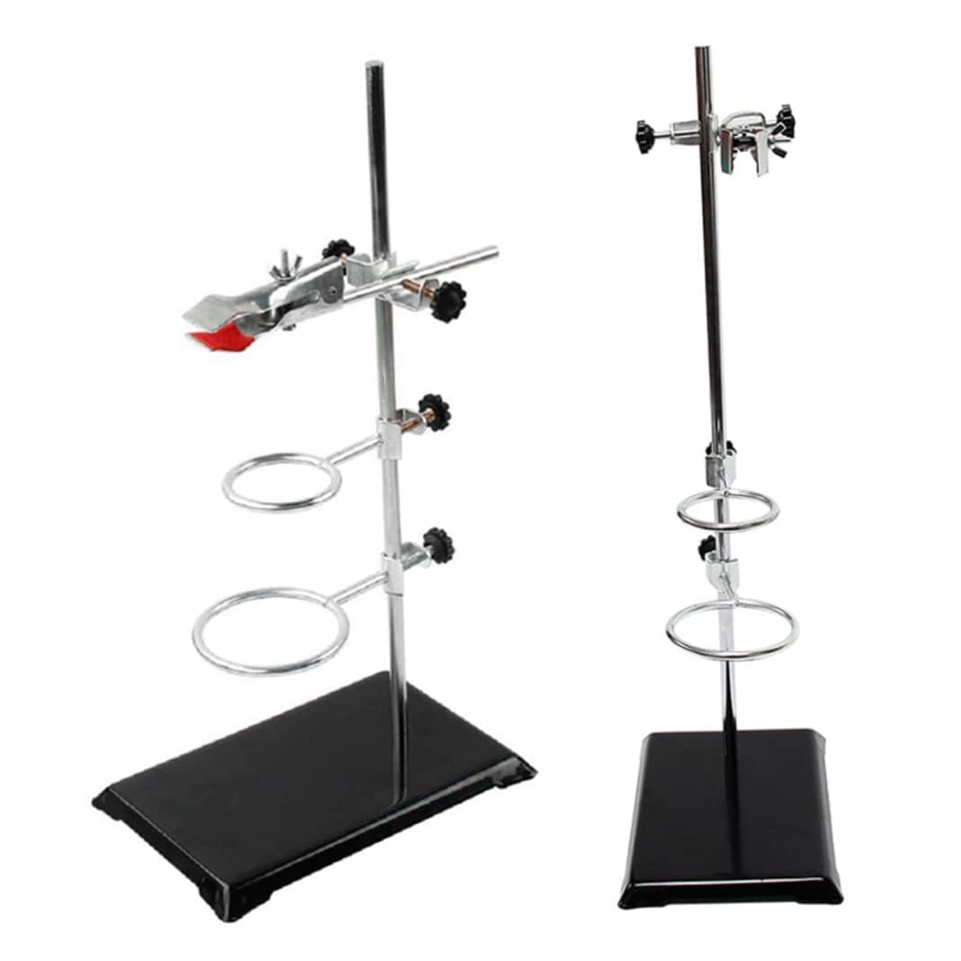 Chemistry Laboratory Stand 50cm with 2 Retort Rings Flask Clamp Rod, Stainless Steel & PE (Polyethylene) Material