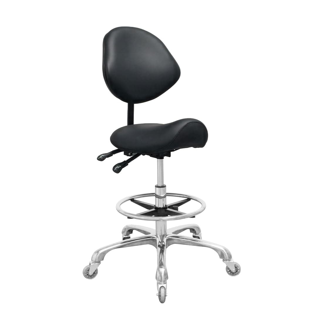 Saddle Stool Chair with Back Support Footrest, Heavy-Duty(350LBS), Hydraulic Rolling Swivel Adjustable Stool Chair for Salon Spa Beauty Massage Dental Clinic Home Office Use(Black)