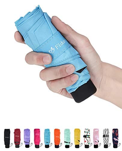 Fidus Mini Travel Sun&Rain Windproof Umbrella - Lightweight Folding Compact Portable Parasol Outdoor Umbrellas for Men Women-Light Blue-46