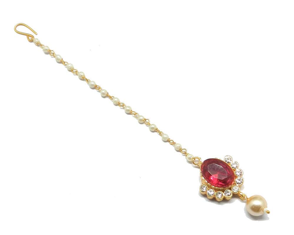 Radhesh Creation And JewelleryGold Plated Big Stone Maangtikka for Women