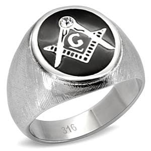 Men's Textured Masonic Lodge Freemason Signet Nugget Ring in Hypoallergenic Silvertone Stainless Steel Ornate Statement Ring