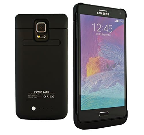 Samsung Galaxy Note 4 Battery Charger Case, 4800 mAH Rechargeable Back-Up Battery Case with Integrated Media Kickstand by Phone Charger Case (Black Color)