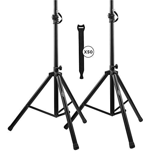 STARUMENTPa Speaker Stands Pair Pro Adjustable Height with 50 Cable Ties Kit to Secure Cable to Stand (2 Stands) 6ft Tripod Speaker Stands