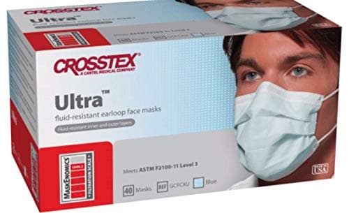 GCFCXU PT# GCFCXU- Ultra Earloop Mask Blue 40/Bx by, Crosstex International