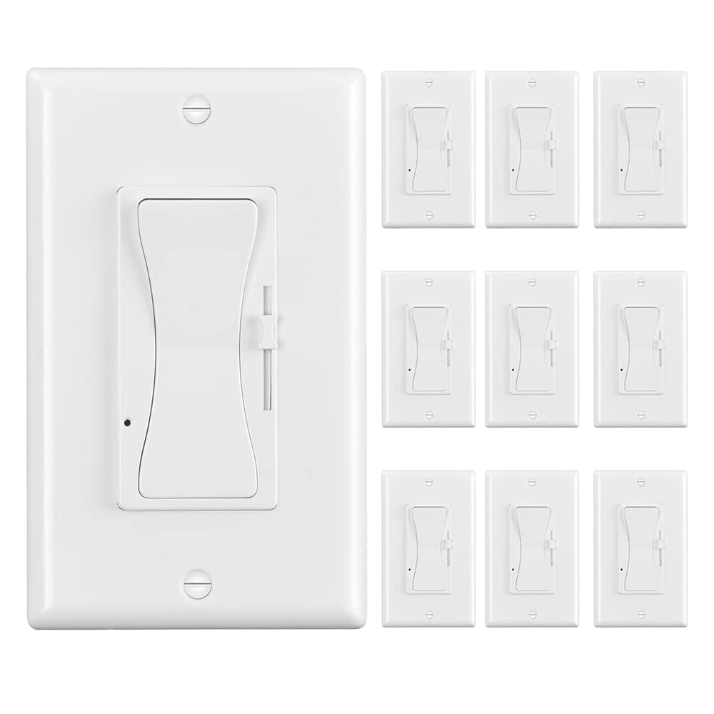 0-10V LED Dimmer Switch, Low Voltage Dimmer Switch for Dimmable LED Lights, CFL, Halogen and Incandescent Bulbs, Single-Pole or 3-Way, Wallplate Included, ETL Listed (White, 10 Pack)