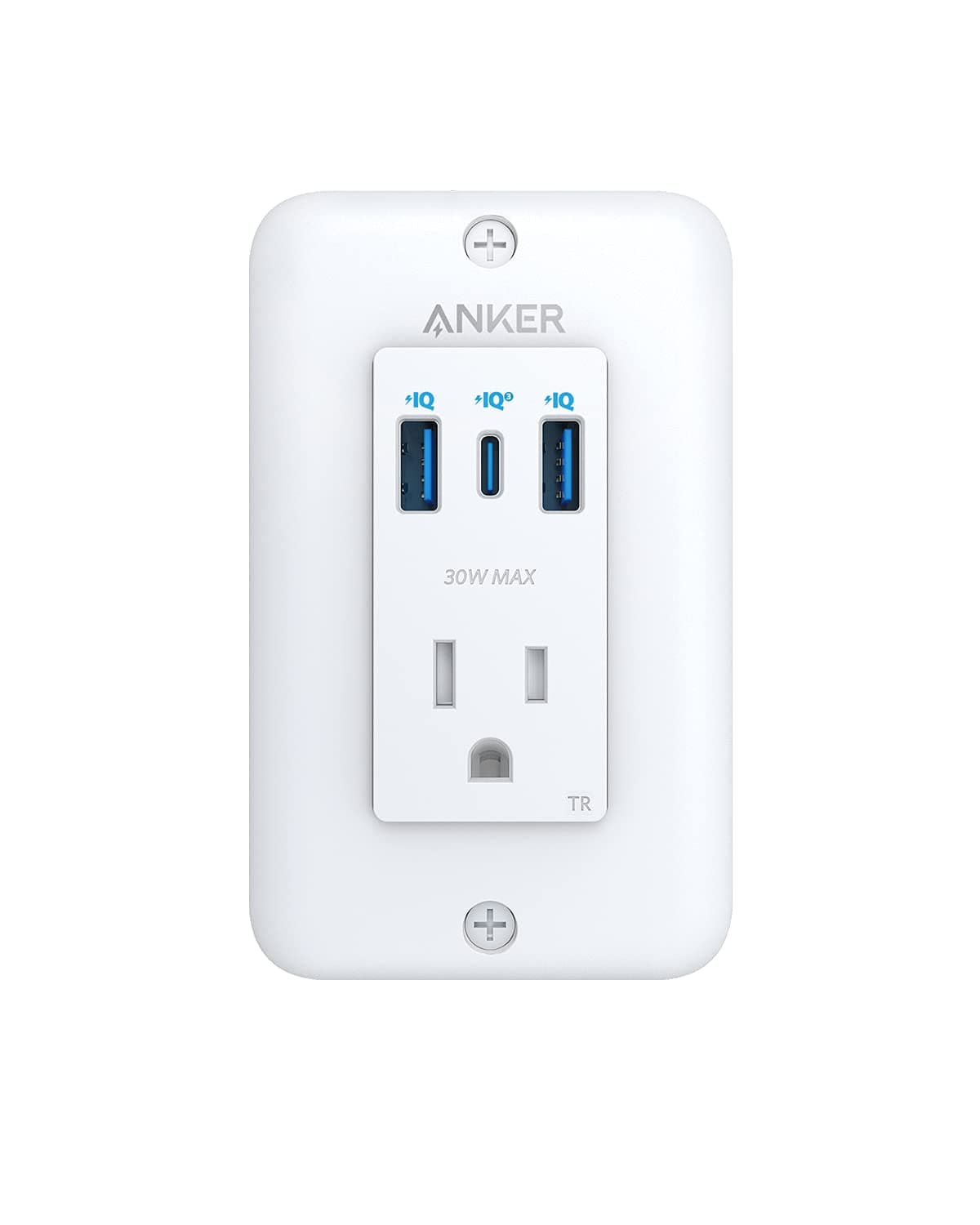 Anker - USB C wall outlet, PowerExtend USB-C 1 2-port and one 30W power delivery port, tamper resistant receptacles, ETL listed