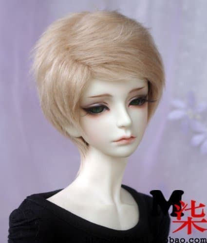7-8inch(18-19cm): 1/4 BJD MSD, Fur Wig Dollfie, Short Hair for Boy BJD Doll, Flax-Gold