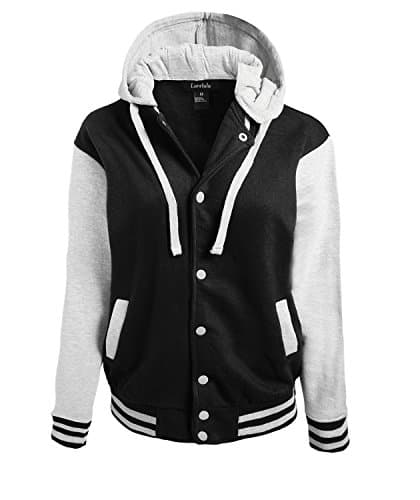 Lurelulu Men's Letterman Varsity Baseball Jacket with Removable Hood BLACK/GRAY MEDIUM