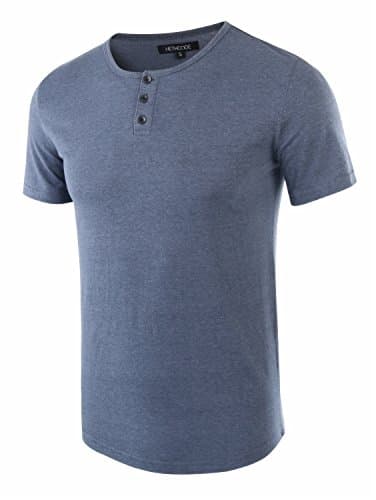 HETHCODE Men's Classic Comfort Soft Regular Fit Short Sleeve Henley T-Shirt Tee Cadet Blue M