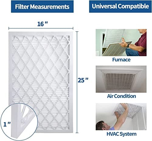 16x25x1 Reusable Furnace Filter Frame with 6-Pack MERV 8 Pleated AC Furnace Air Filter Medias/Refills, Allergen Defense + Odor Reduction