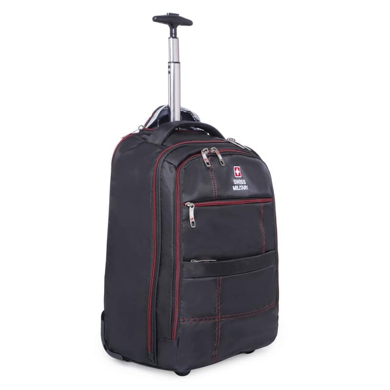 Swiss Military Glaze Laptop Backpack Cum Overnighter Trolley, 35L Capacity, Cabin Bag with 15.6" Laptop Compartment, Adjustable Shoulder Strap, Sturdy Wheels & Push Button Trolley Handle-Black