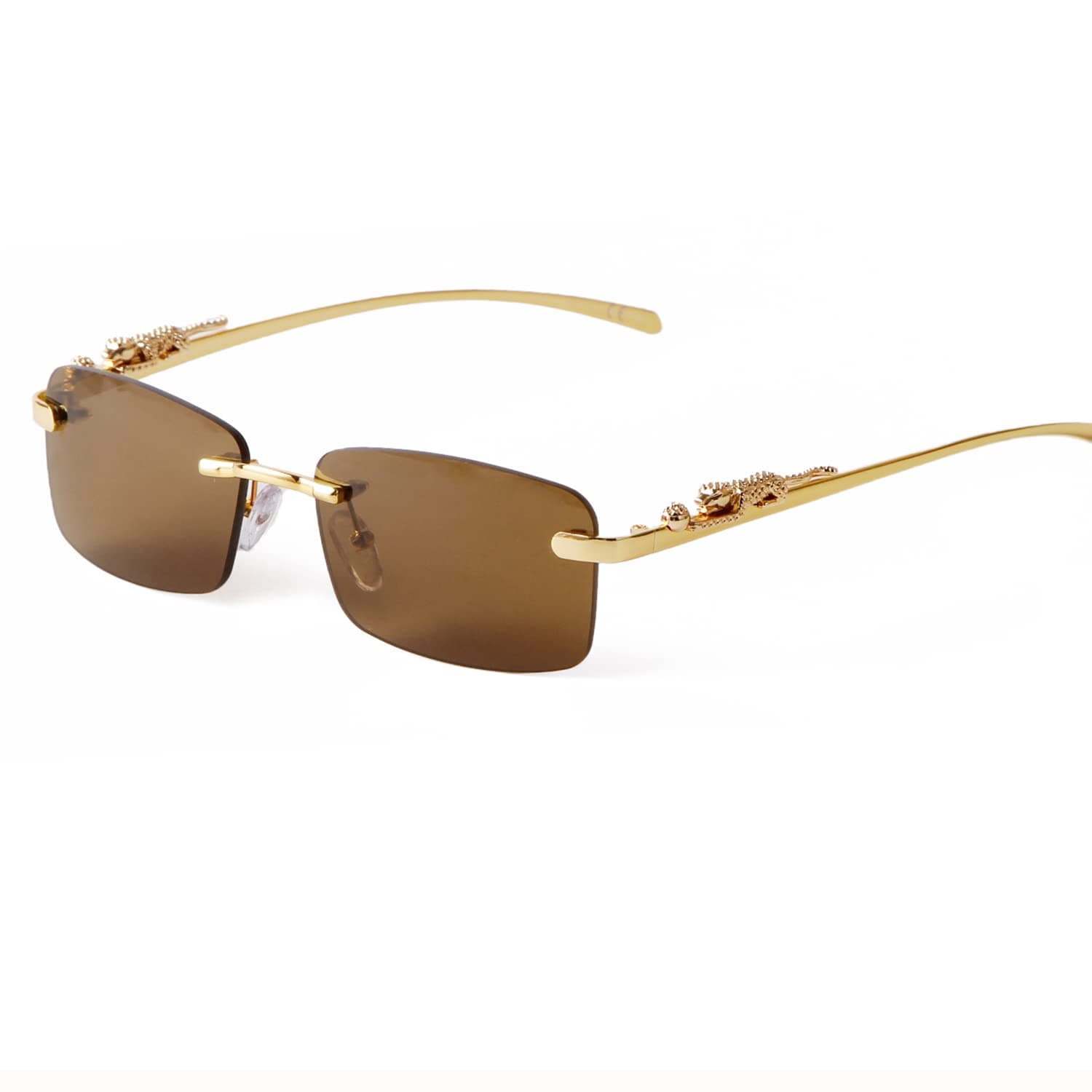 ADE WU Vintage Rimless Sunglasses Retro Luxury Gold Metal Frameless Rectangle Colored Lens Sun Glasses