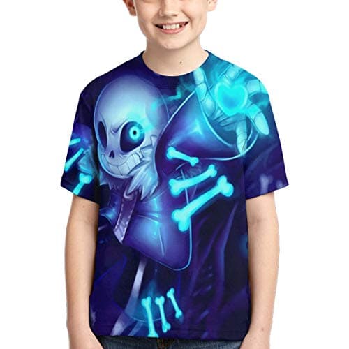 LinsSone Undertale T Shirt Kids Sans Youth Short Sleeve Fashion 3D Print T-Shirts for Boys and Girls Tops Casual, Black2, Small