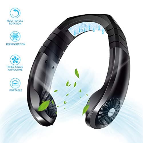 Portable Air Conditioner Mini Cooler Fan, Wearable Air Conditioner 3 Speeds Personal Cooling Neck Fan, USB Rechargeable Super Quiet Working, Hanfree Hanging Neck Fan for Summer Indoor Outdoor Travel (Black)