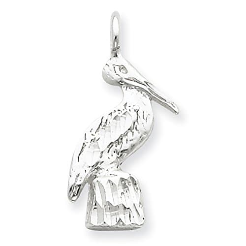 925 Sterling Silver Diamond-Cut Pelican Charm Pendant - 24mm
