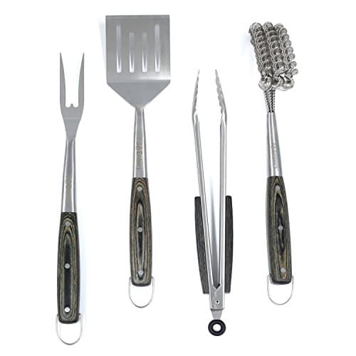 3 Embers Stainless Steel 4pc Grilling Tool Set with Pakkawood Handles