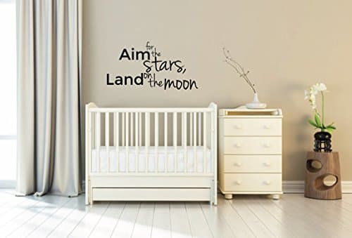 Nursery Wall Sticker Quote Kids Wall Decal Quote Motivational Saying Inspiration Nursery Decor Aim for The Stars Land on The Moon