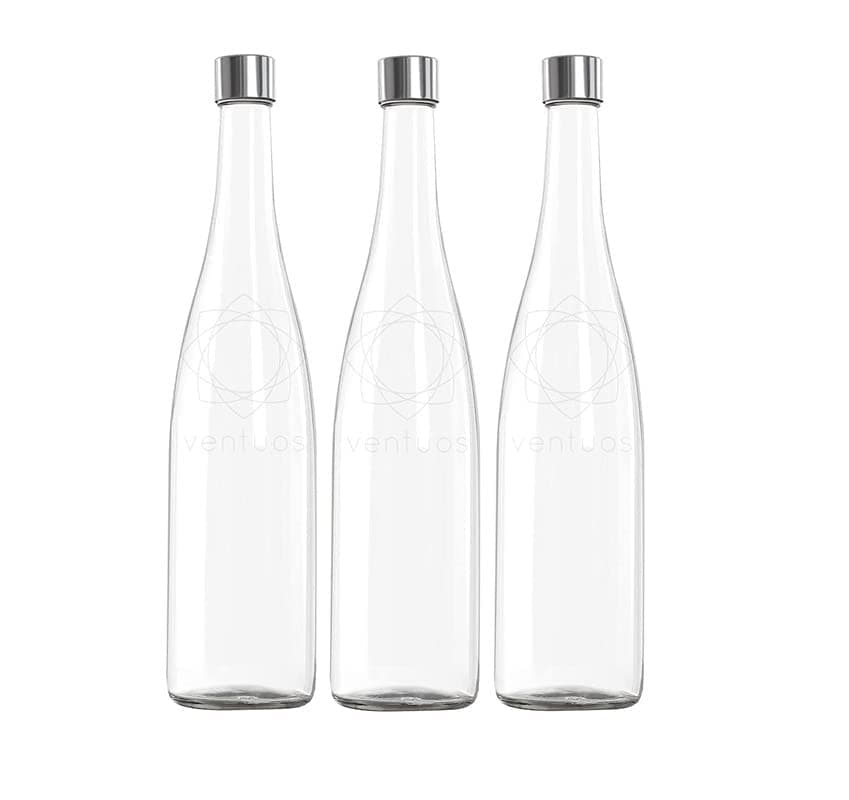 PRAMUKH FASHION Glass Water Bottle 1 Liter Plain Narrow Mouth for Beverages, Oil, Vinegar, Beer, Water, Soda, Airtight Lid & Leak Proof Cap - Clear - Pack of (3)