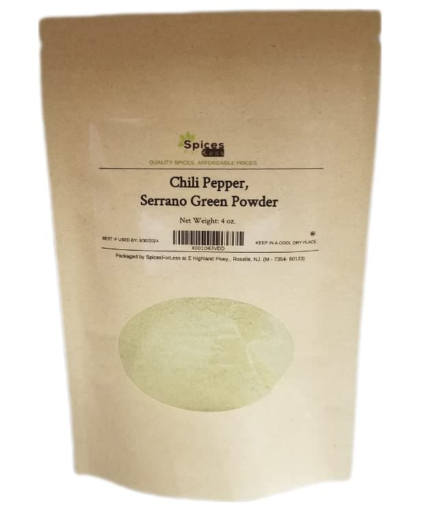 SFL Chili Pepper, Serrano Green Powder - Kosher - Resealable Pouch (4 oz)
