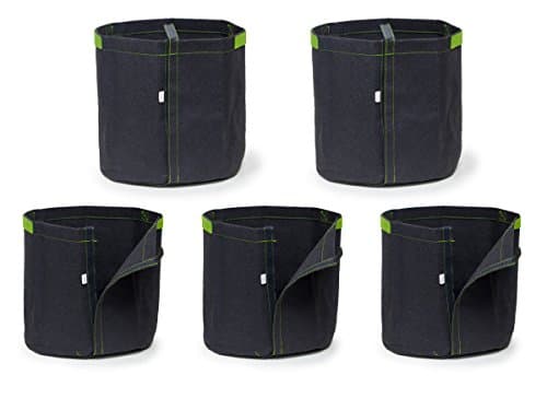 247Garden 5-Gallon Transplanter Fabric Pots (Black), 5-Packs Reusable Nursery Planter Aeration Grow Bags, Velcro-Seamed w/Handles
