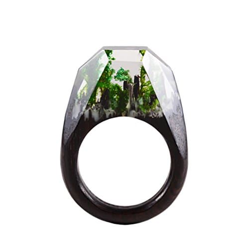 Handmade Wood Resin Rings Jewelry Nature Scenery Landscape Inside Wooden Rings for Women (RD-6)