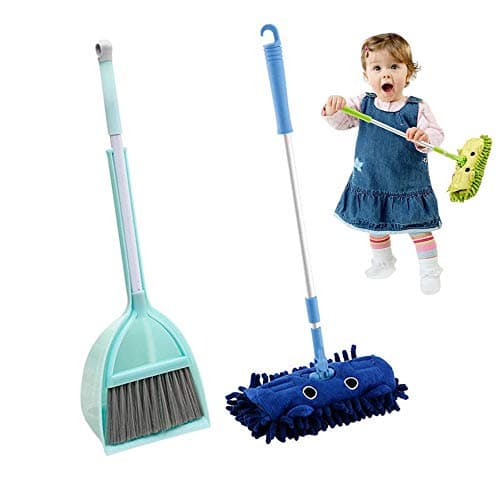 lesgos Toy Broom Set, Mini Broom with Dustpan for Kids, Pretend Play Kids Mop with Stretchable Handle Housekeeping Floor Cleaning Tools for Children