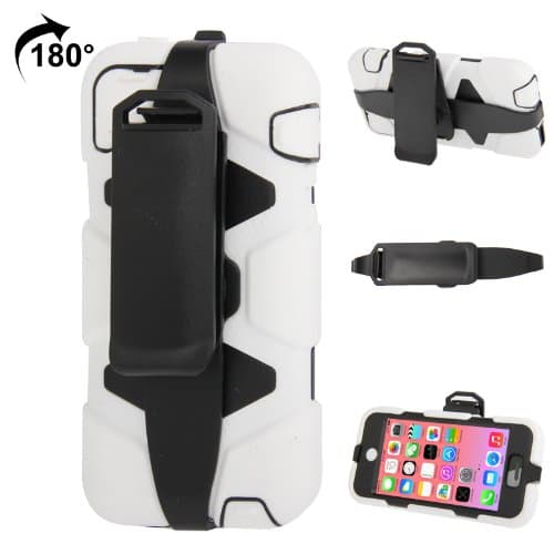 Product Ace Made for iPhone 5C Cases To Fit Your Lifestyle. Choose Your Favorite Material, Design, & Style (Shock Drop Rugged Protection Hybrid Dual Layer Gel Silicone Hard Plastic Case Cover with Holder + 180 Degree Rotatable Clip for iPhone 5C (White))