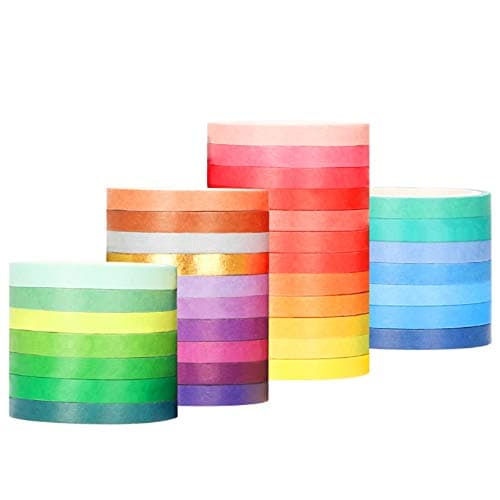 [36 Rolls] 0.5cm/ 0.2 inch Wide 10 feet Long Colorful Washi Tapes Assorted Pure Colors, DIY Planner Craft Tape Paper Decor Scrapbooking Sticker Masking Paper Decoration, Gift Wrapping