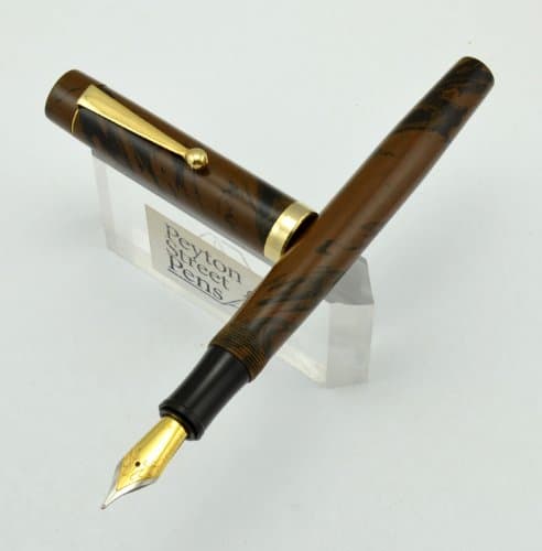 PSP Midsize Flat Top Fountain Pen - Brown Swirl Ebonite Gold Trim, Medium JoWo Nib