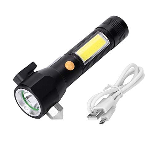 Riuty LED Flashlight, USB Charging Fire Work Light with Hammer Safety Belt Cutter and Magnetic Base for Hiking Camping Travel Survival Handy Tool