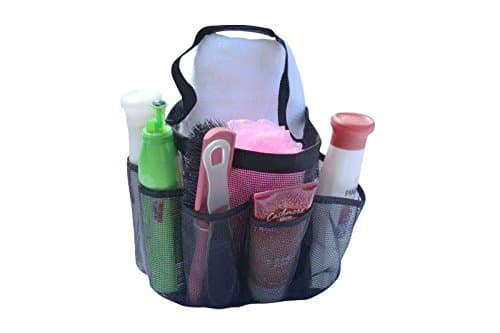 Shower Caddy 2 for 1 BUNDLE SET mesh shower caddy + luffa sponge quick dry hanging bath tote with 8 storage pockets perfect for gym, college dorm, camp, travel, school sport bag, tools, 9"x9"x9"