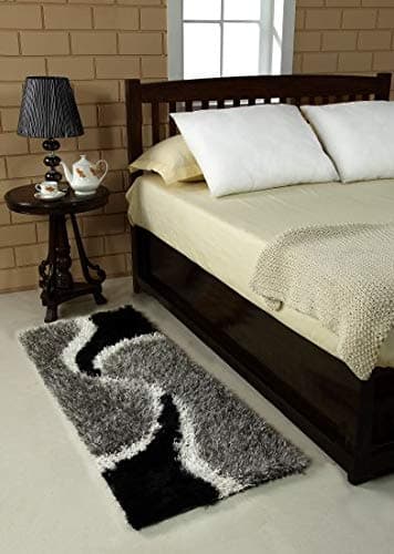 Magnetic Shadow Shaggy Bedside Runner Rugs - Black, 22 x 55 inch